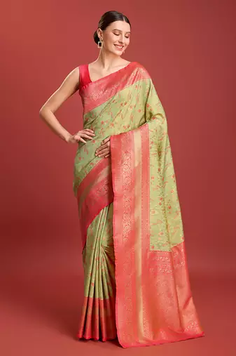 Pastel Green Color Zari Woven Banarasi Tissue silk blend Saree