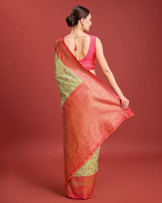 Pastel Green Color Zari Woven Banarasi Tissue silk blend Saree 3