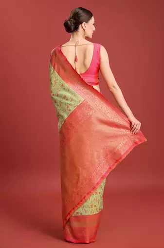 Pastel Green Color Zari Woven Banarasi Tissue silk blend Saree