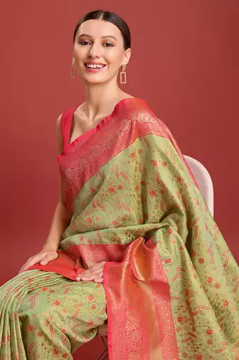 Pastel Green Color Zari Woven Banarasi Tissue silk blend Saree