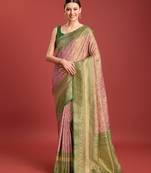 Glamour And Tradition With This Rose Pink Color Zari Woven Faux Banarasi Tissue Silk Blend Saree