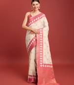 Cream Color Banarasi Silk Blend Zari Woven Saree