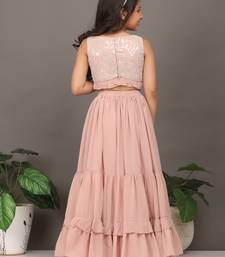 Ethnovog Ready To Wear Kids Girls Pink Embroidered Crop Top N Skirt