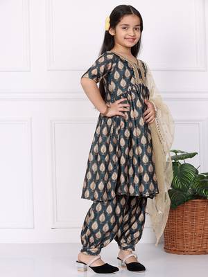 Ethnovog Ready To Wear Kids Girls Multicoloured Chinon Printed Suit Set 3