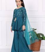 Ethnovog Ready To Wear Kids Girls Kid Girls Teal Green Embroidered Gharara Set