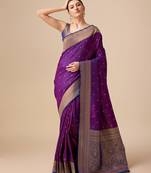 dark purple banarasi silk blend saree with intricate zari work with rich brocade patterns