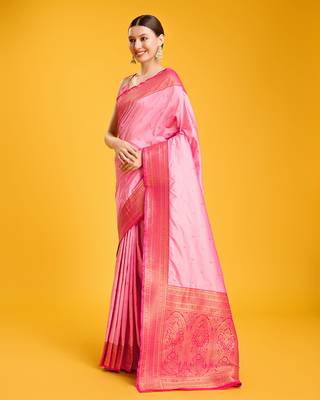 light pink banarasi silk blend zari work saree 2