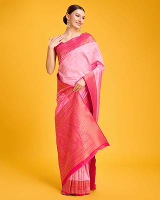 light pink banarasi silk blend zari work saree 3