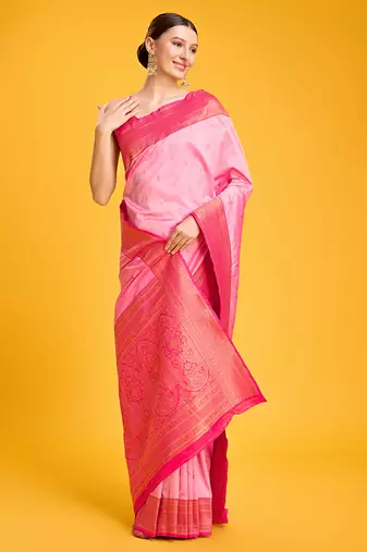 light pink banarasi silk blend zari work saree