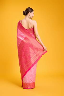 light pink banarasi silk blend zari work saree 5