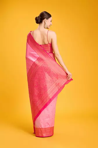 light pink banarasi silk blend zari work saree