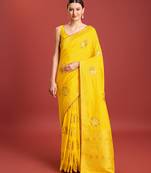 Women'S Elegant Yellow Dola Silk Blend Saree Intricately Woven Zari Work For Timeless Charm