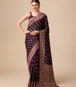 women's enchanting dark purple Banarasi silk blend saree traditional weaving with contemporary zari work
