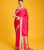 women's opulent paithani silk saree in regal bright pink color with gold weaves delicate zari work