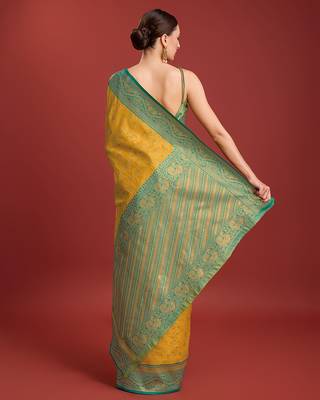 Mustard Color Zari Woven Faux Banarasi Tissue silk blend Saree 3