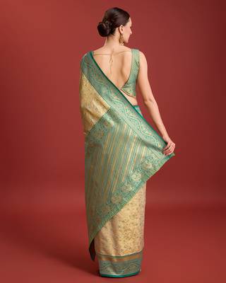 Beige Color Zari Woven Faux Banarasi Tissue Silk Saree 3
