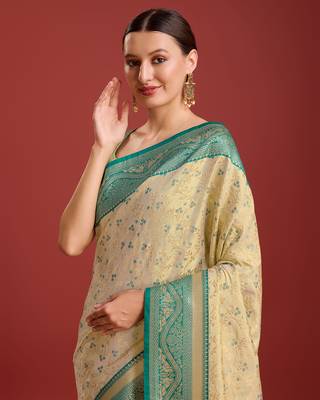 Beige Color Zari Woven Faux Banarasi Tissue Silk Saree 4