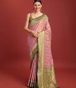 Monjolika Fashion Women'S Glamour And Tradition With This Rose Pink Color Zari Woven Faux Banarasi Tissue Silk Saree