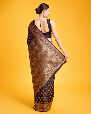 Dark Purple Color Banarasi Satin silk blend zari weaving work Saree 3