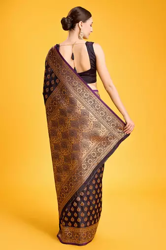Dark Purple Color Banarasi Satin silk blend zari weaving work Saree