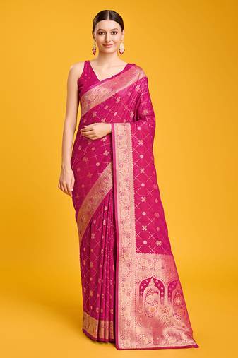 Magenta Banarasi Satin silk Saree Zari Woven Work Enhanced Elegance