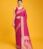 Magenta Banarasi Satin silk Saree Zari Woven Work Enhanced Elegance