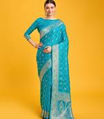 Cyan Color Banarasi Satin silk  Zari Woven Work Saree