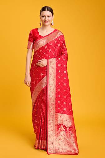 Red Banarasi Satin silk Saree Zari Woven Work Enhanced Elegance