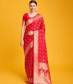 Red Banarasi Satin silk Saree Zari Woven Work Enhanced Elegance