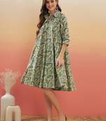 SAGE GREEN PAISLEY PRINT FLARED DRESS