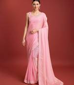Monjolika Fashion Women'S Organza Silk Blend Saree In Mesmerizing Peach Color With Sarwoski Dazzling Work