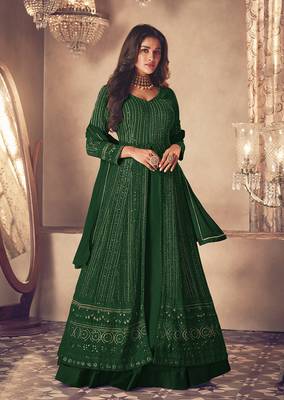 Green colour faux groegette embroidered salwar suits for women 1