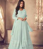 Cyan colour faux groegette embroidered salwar suits for women