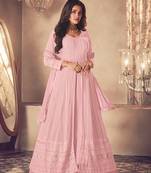 Baby pink colour faux groegette embroidered salwar suits for women
