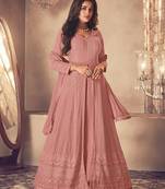 Coral colour faux groegette embroidered salwar suits for women