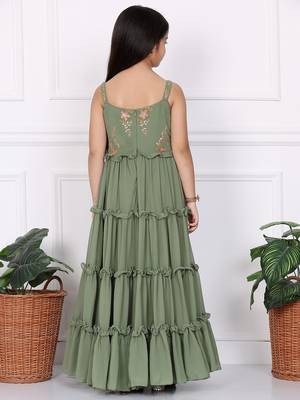Ethnovog Ready To Wear Kids Girls Kid Girls Green Georgette Sequins Gown 2