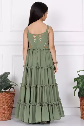 Ethnovog Ready To Wear Kids Girls Kid Girls Green Georgette Sequins Gown