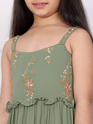 Ethnovog Ready To Wear Kids Girls Kid Girls Green Georgette Sequins Gown 3