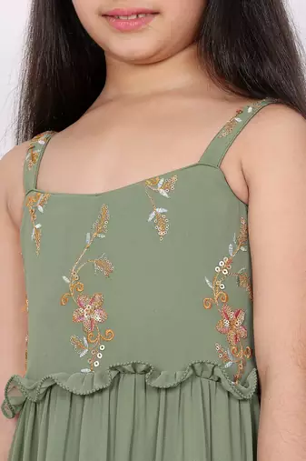 Ethnovog Ready To Wear Kids Girls Kid Girls Green Georgette Sequins Gown