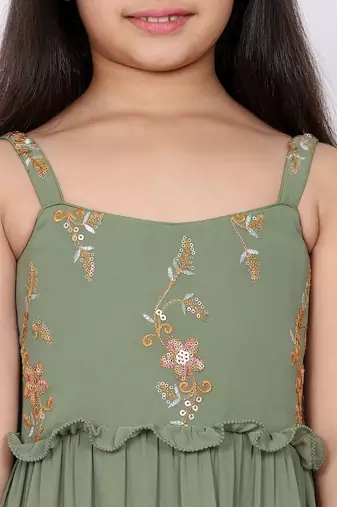 Ethnovog Ready To Wear Kids Girls Kid Girls Green Georgette Sequins Gown