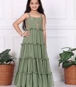 Ethnovog Ready To Wear Kids Girls Kid Girls Green Georgette Sequins Gown
