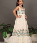 Ethnovog Ready To Wear Kids Girls Off White Gota Patti Cotton Embroidered Gown