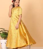 Ethnovog Ready To Wear Kids Girls Yellow Jacquard Art Silk Gown