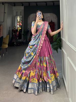 Multicolour Silk Kalamkari Printed Lehenga Choli  1