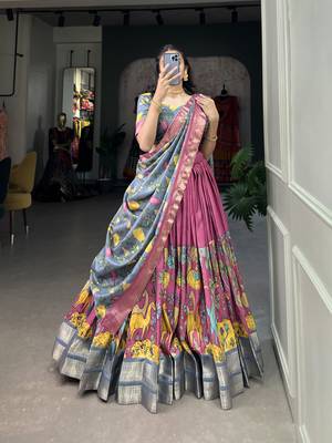 Multicolour Silk Kalamkari Printed Lehenga Choli  4