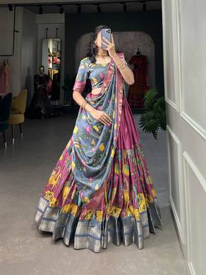 Multicolour Silk Kalamkari Printed Lehenga Choli  5