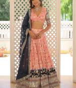 Light Peach Viscose Jacquard Embroidered Sequins lehenga Choli