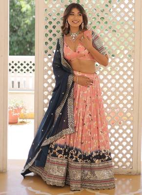 Light Peach Viscose Jacquard Embroidered Sequins lehenga Choli 2