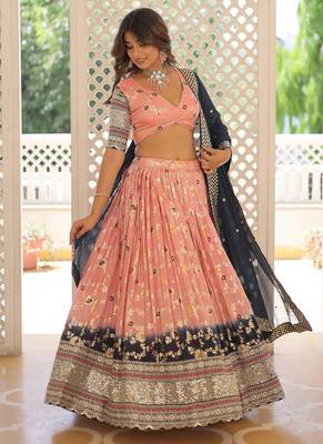 Light Peach Viscose Jacquard Embroidered Sequins lehenga Choli 3