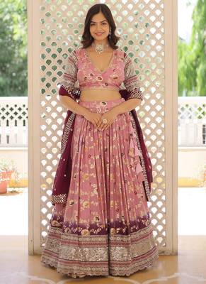 Light Pink Viscose Jacquard Embroidered Sequins lehenga Choli 1